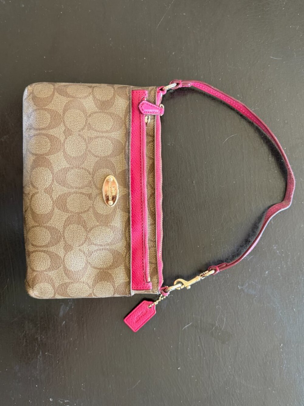 Coach Signature Wristlet Brown Monogram Pink Trim Zip Clutch - Picture 14 of 14